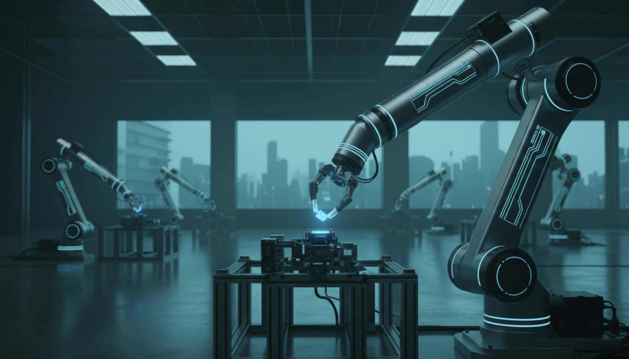 Automated warehouse with humanoid robot and autonomous mobile robots