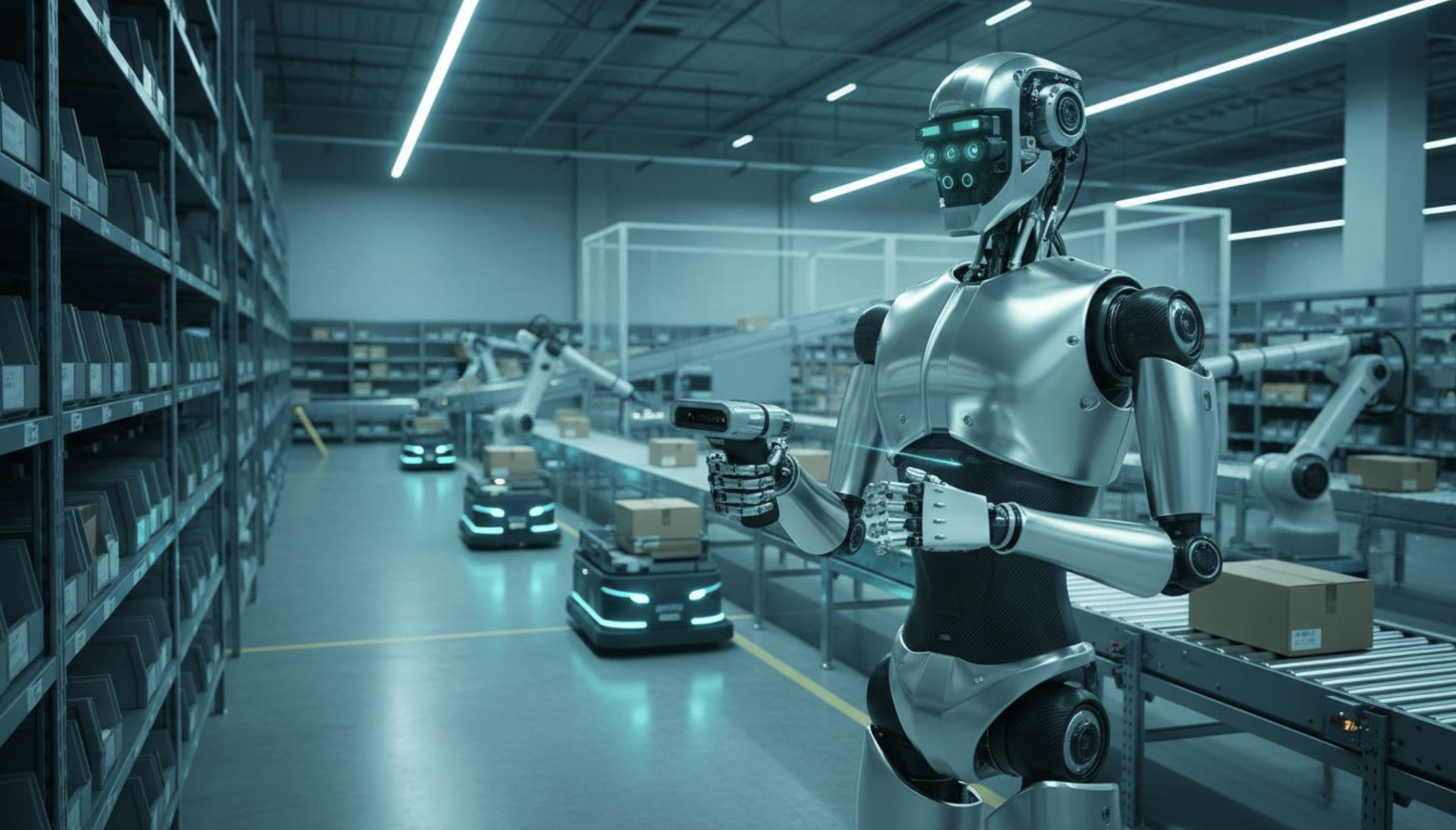 Advanced robotic arms in industrial facility